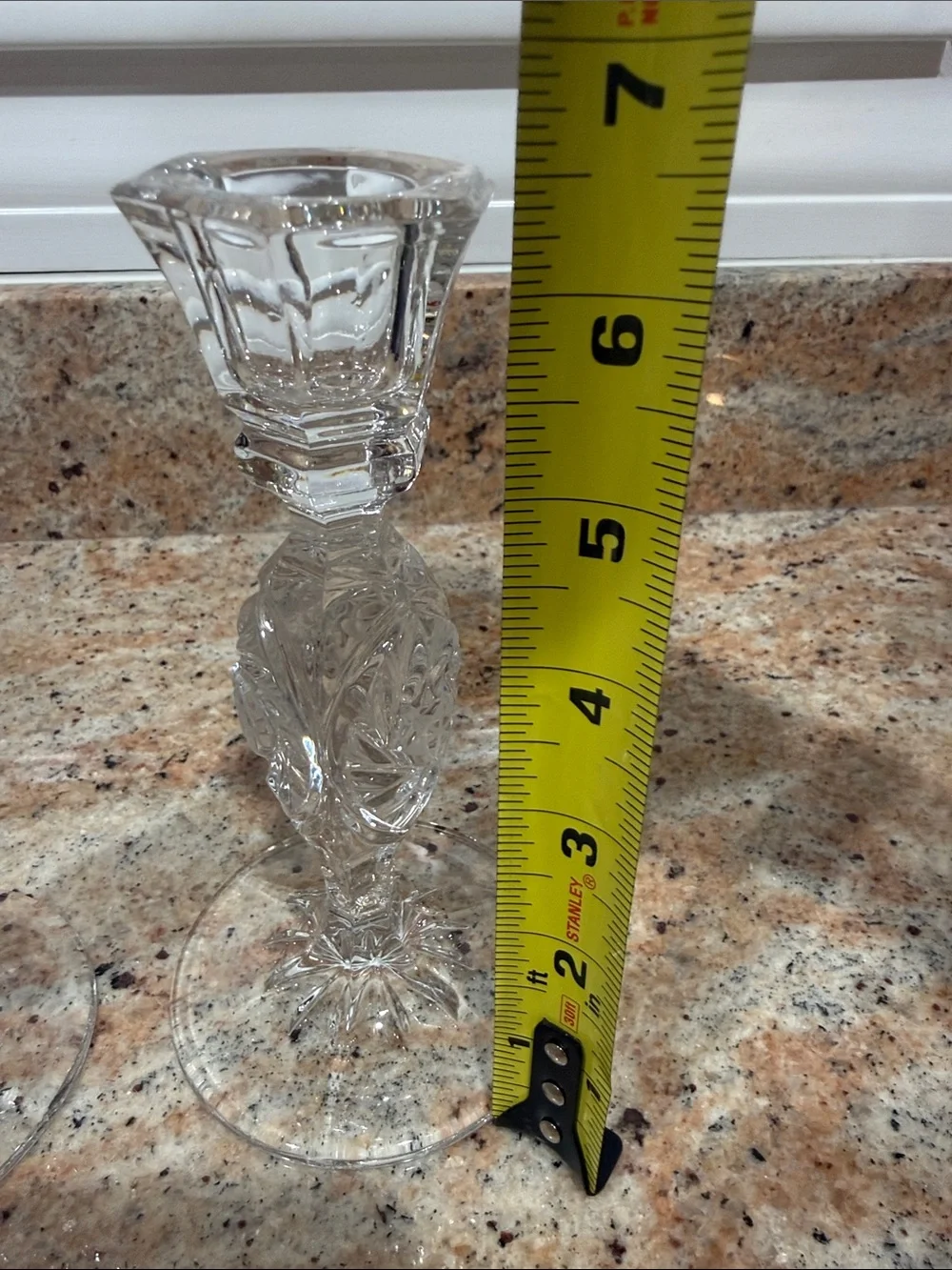 (2) 6.5 inch Elegant Clear Crystal Cut Candlestick Pair